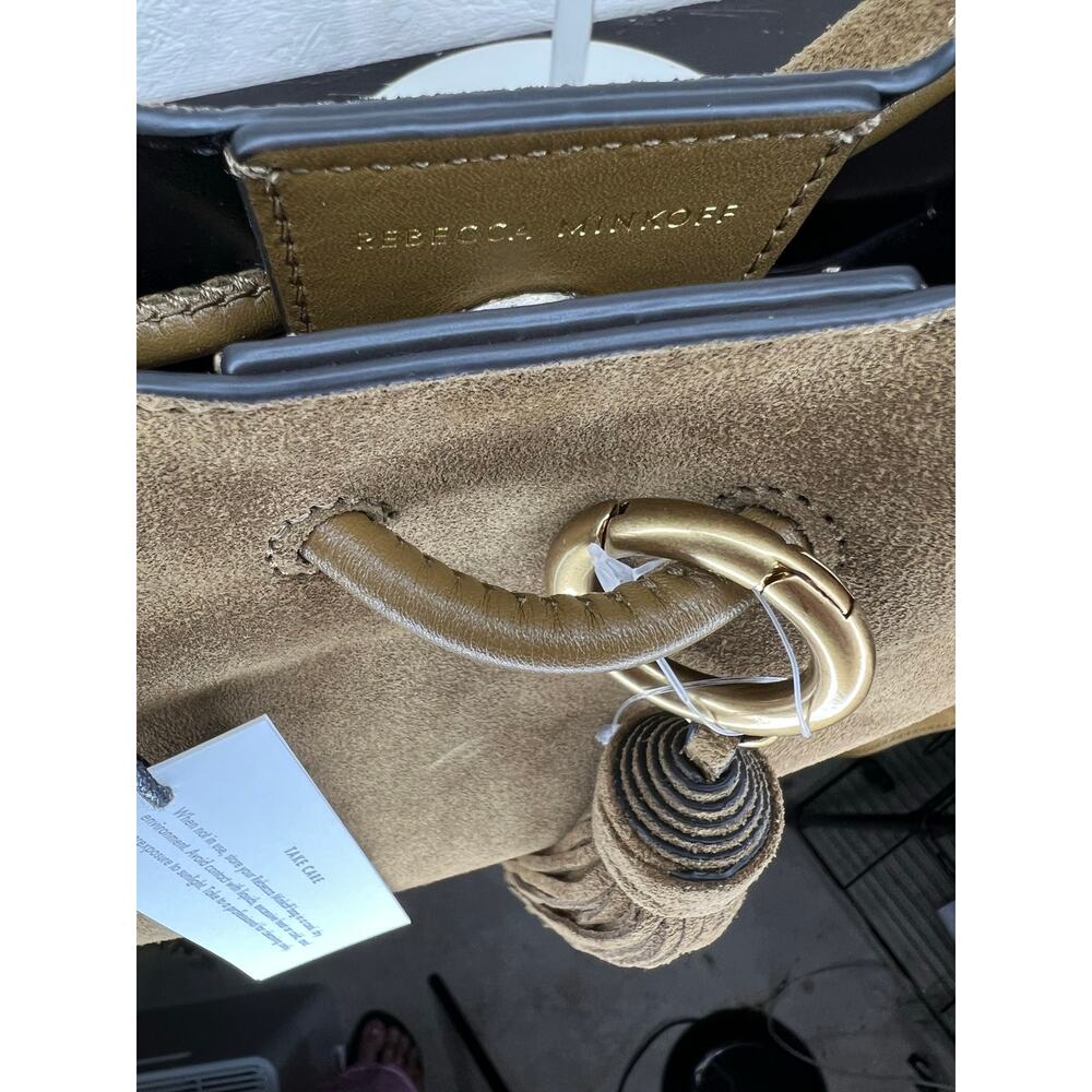 NWT Rebecca Minkoff Lulu Suede Leather Crossbody Bucket Bag Tassel - Military - Picture 11 of 13